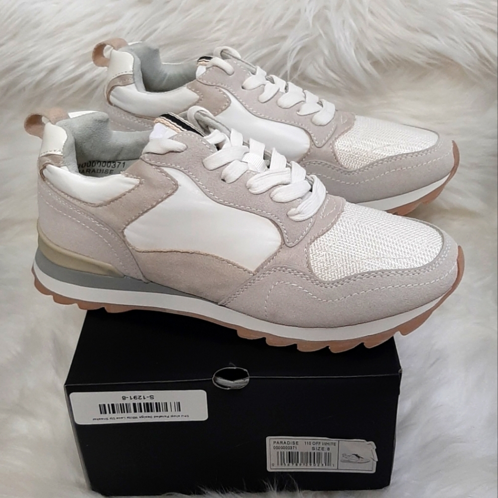New In Box ShuShop Paneled Design White Lace Up Sneakers Tennis Shoes - Picture 8 of 16